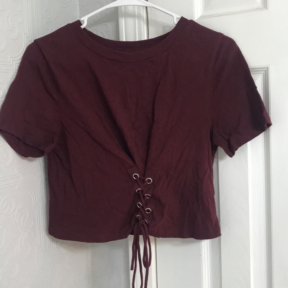 Maroon / Burgundy Lace Up Crop Top